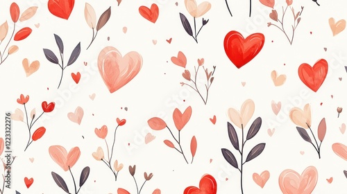 Wallpaper Mural Lovely Watercolor Hearts and Flowers Pattern Design Torontodigital.ca