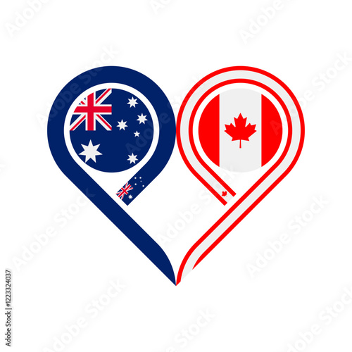 friendship concept. heart symbol icon of australia and canada flags. vector illustration isolated on white background