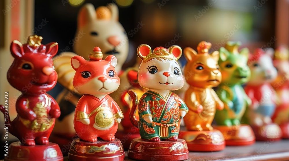 Chinese Zodiac animal figurines in a row, each representing a different year for the upcoming Lunar New Year Chinese Zodiac animal figurines in a row, each representing a different year for the upcoming Lunar New Year