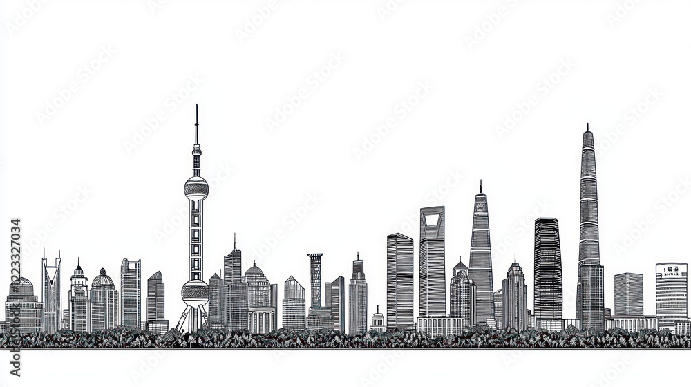 Obraz premium Shanghai Skyline: A Monochromatic Cityscape