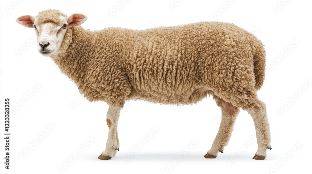 Obraz premium Single Sheep Standing, Isolated on White