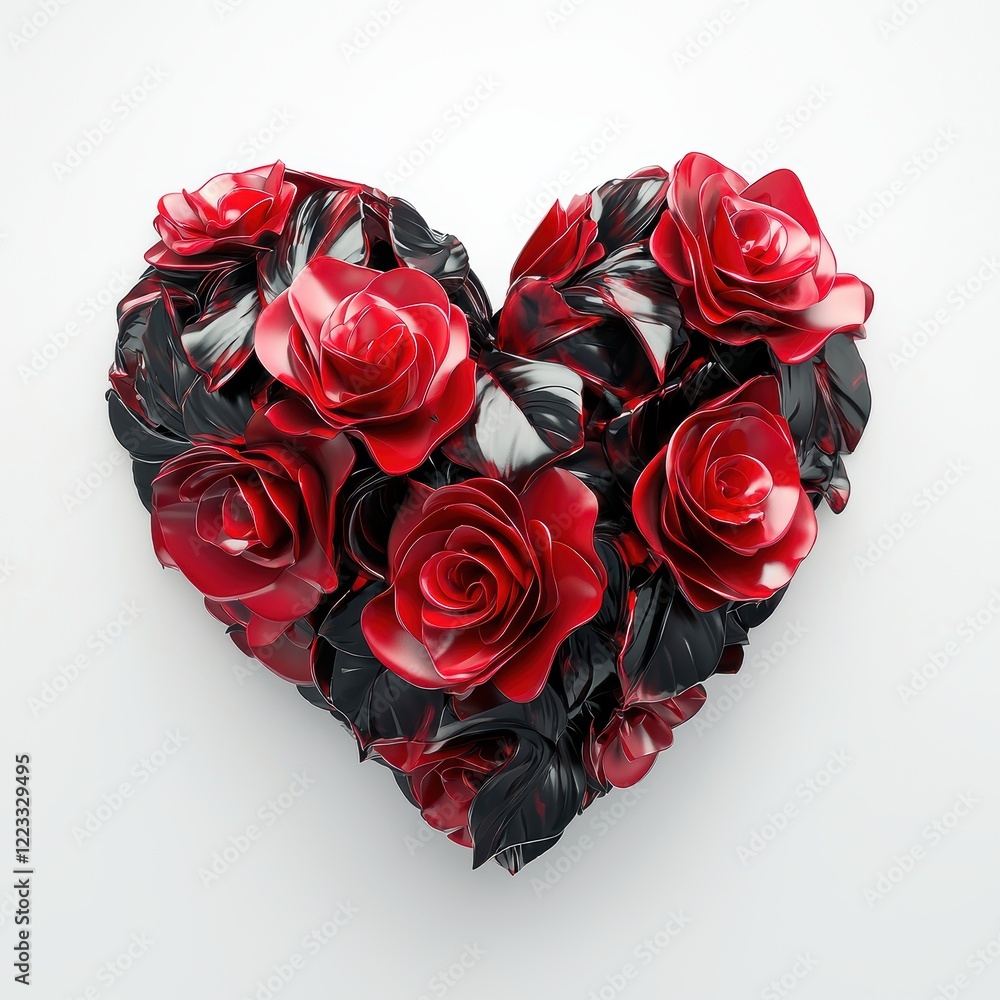 3D icon cartoon of a heart shape formed by bright red roses, romantic and elegant, isolated on a white background - 3D icon cartoon of a heart shape formed by bright red roses, romantic and elegant, isolated on a white background -