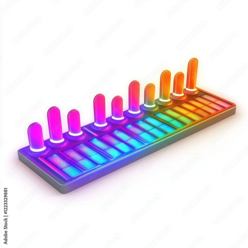 3D icon cartoon of a glowing equalizer bar with colorful sound waves, isolated on a white background --quality 2 3D icon cartoon of a glowing equalizer bar with colorful sound waves, isolated on a white background --quality 2