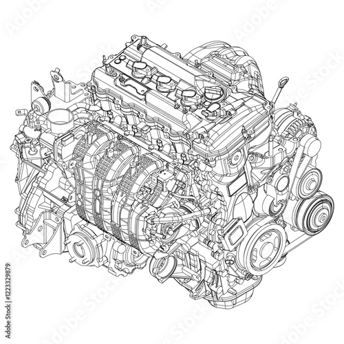 Technical Engine Drawings. Internal Combustion, Electric Motor, Motorcycle, and Rocket for High-Tech Concepts