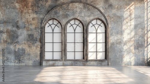 Gothic Arch Windows in Rustic Interior