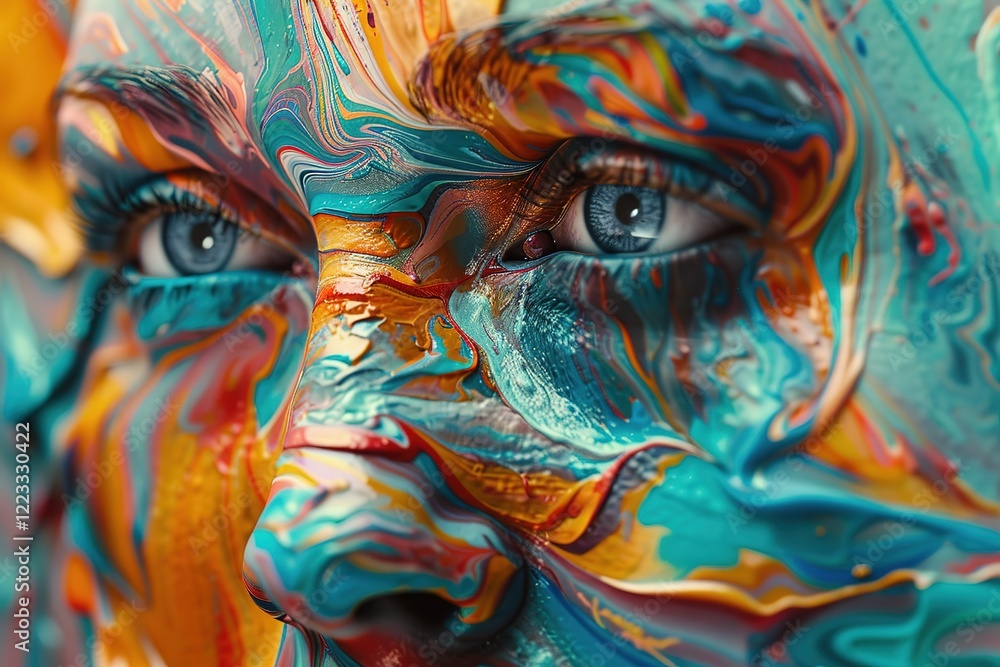 Abstract face painted in vibrant colors Abstract face painted in vibrant colors