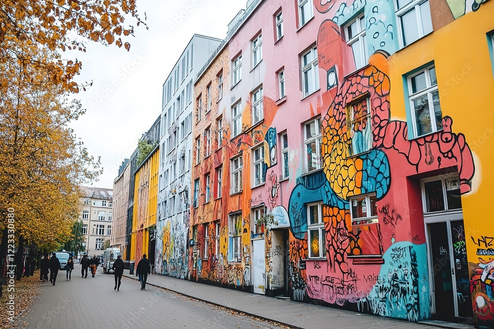 Fototapeta premium Colorful street art on city buildings