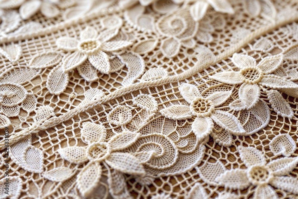 Obraz premium Close-up of Beige Crochet Lace