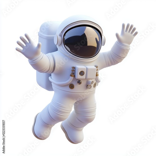 3D icon cartoon of an astronaut floating in zero gravity, waving, isolated on a white background photo