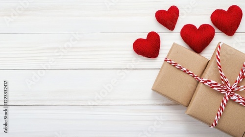 Pair Of Boxes With Knitted Hearts Near Edge photo