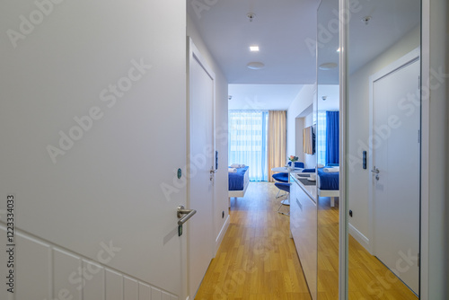 Interior of living room in modern flat apartments photo