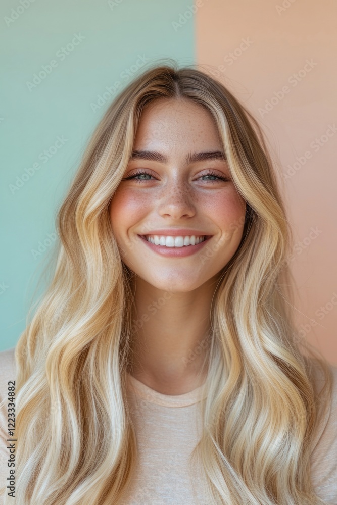 A smiling woman with long blonde hair looking directly at the camera A smiling woman with long blonde hair looking directly at the camera