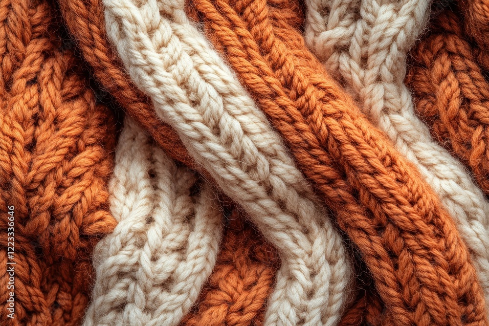 Colorful knitted blanket with wavy patterns showcasing shades of red, white, and gray in a cozy indoor setting Colorful knitted blanket with wavy patterns showcasing shades of red, white, and gray in a cozy indoor setting