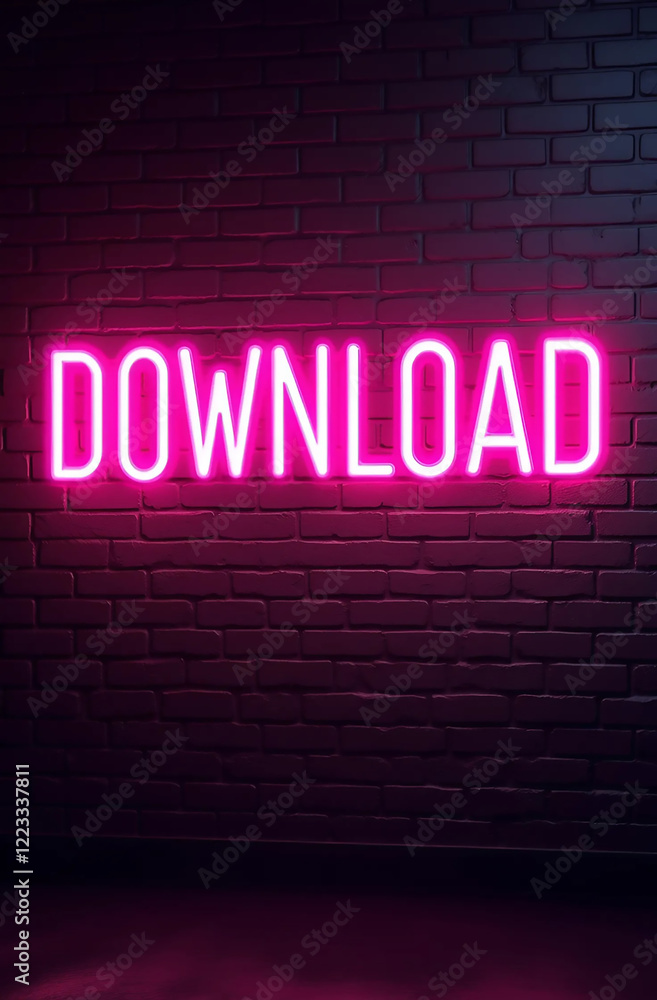 Obraz premium Neon Pink Download Sign. Cyberpunk Glow