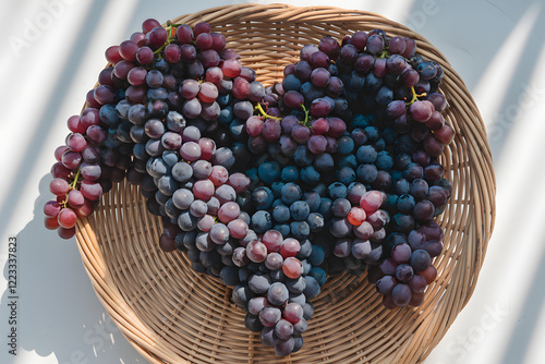 A high-resolution image of a cluster of grapes in a basket photo