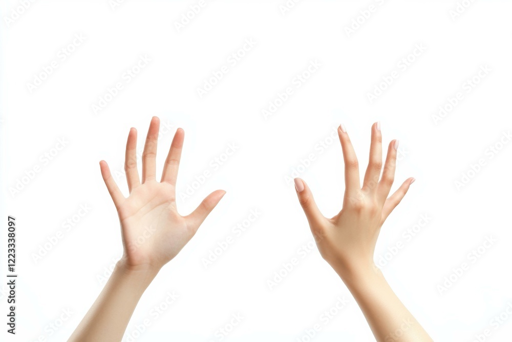 Close-Up Female Hands Gesturing White Background Health Beauty Concepts Close-Up Female Hands Gesturing White Background Health Beauty Concepts
