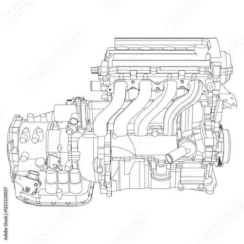 Engine Illustration Set. Car, Motorcycle, Electric Motor, and Rocket Engine for Science and Engineering Projects