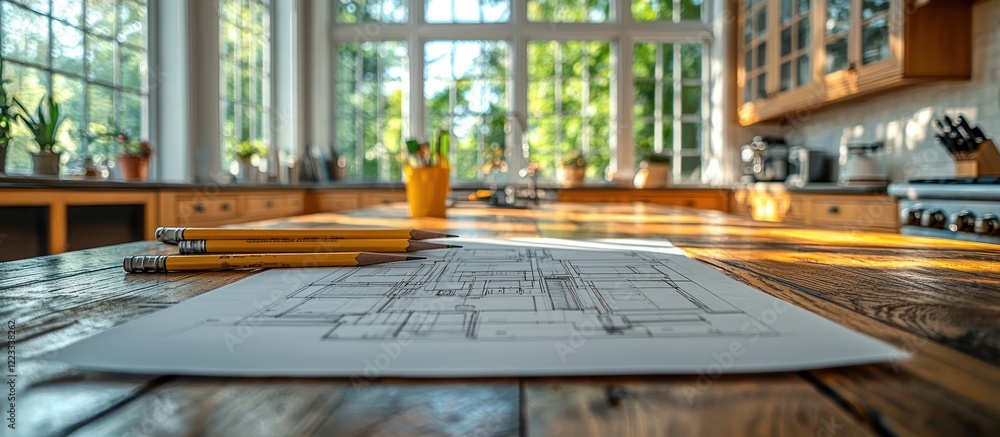 Kitchen Renovation Plans on Rustic Wooden Table Kitchen Renovation Plans on Rustic Wooden Table