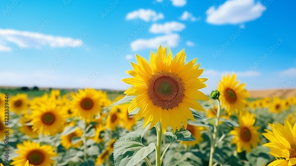 Sunflower field with cloudy blue sky. Sunflower landscape Sunflower field with cloudy blue sky. Sunflower landscape