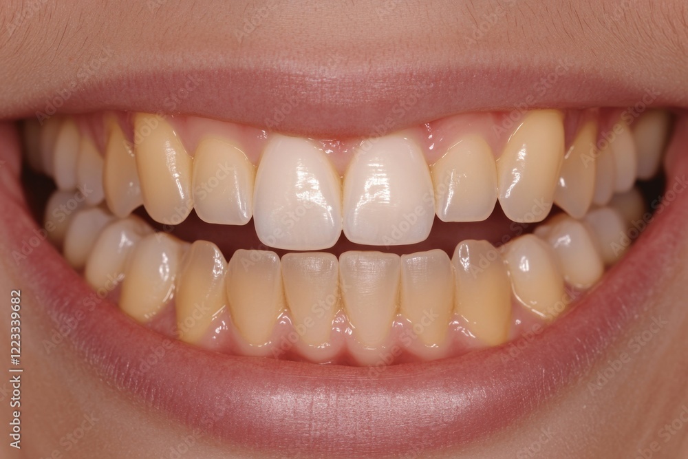 Fototapeta premium A detailed view of a person's mouth showing a gap where a tooth is missing, useful for medical or dental-related illustrations