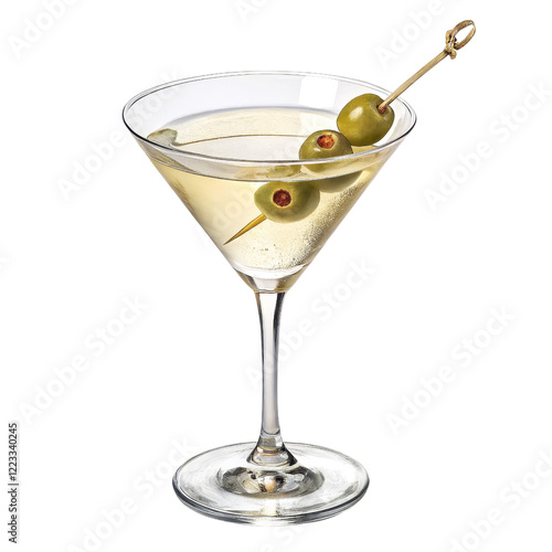 Martini Cocktail Glass with Olives, Isolated on Transparent Background, High-Resolution Image, Beverage Photography, Cocktail, Martini, Drink