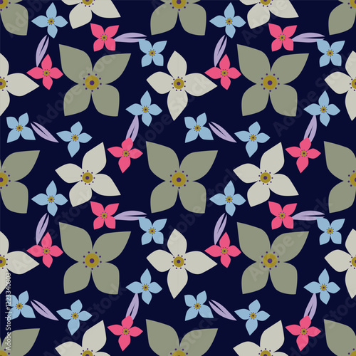 Colorful garden flowers on white background. Seamless vector pattern. Vintage print with inflorescences. Retro textile collection
