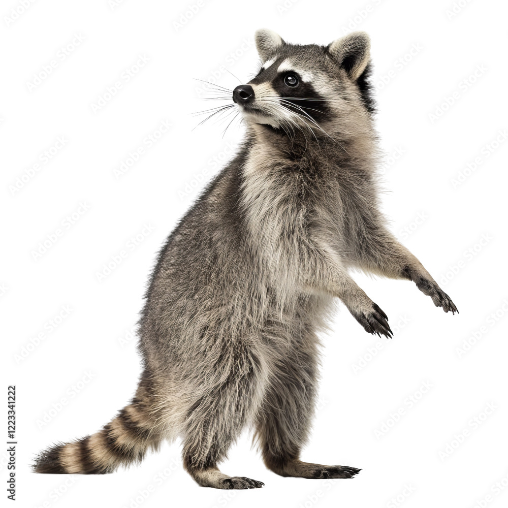 Fototapeta premium Standing Raccoon, Full Body Profile, Isolated on Transparent Background, Raccoon, animal, wildlife
