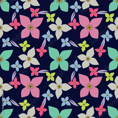 Colorful garden flowers on white background. Seamless vector pattern. Vintage print with inflorescences. Retro textile collection