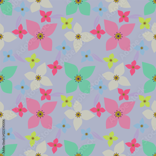Colorful garden flowers on white background. Seamless vector pattern. Vintage print with inflorescences. Retro textile collection
