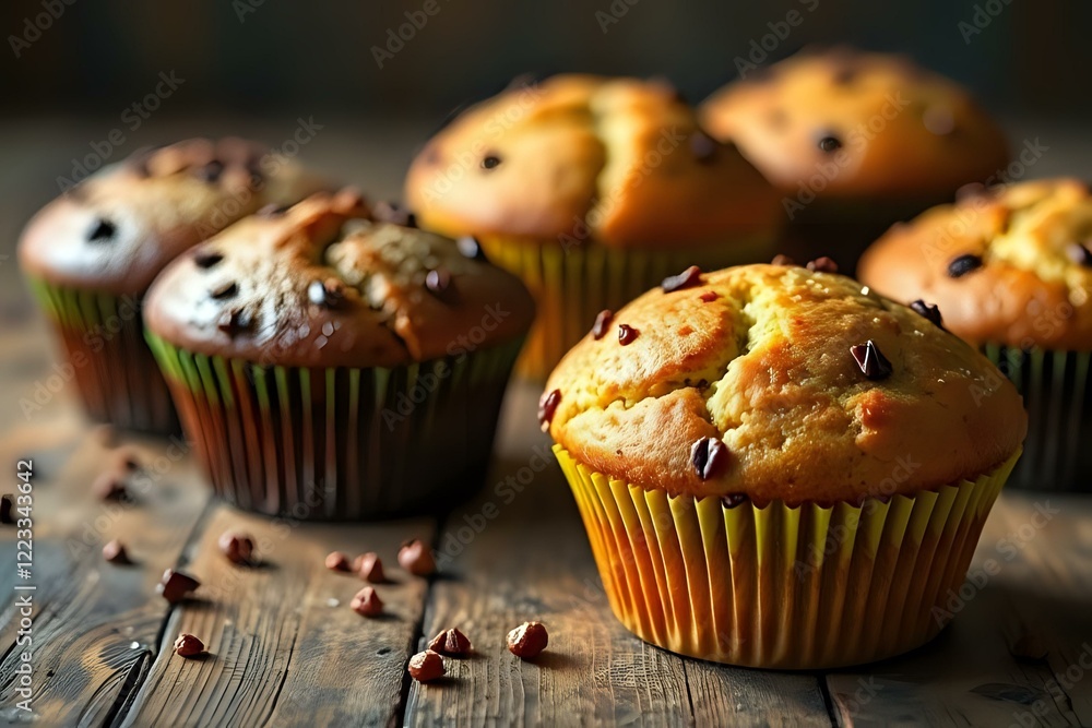 image en gros plan de plusieurs muffins en cupcake avec des pépites au chocolat image en gros plan de plusieurs muffins en cupcake avec des pépites au chocolat