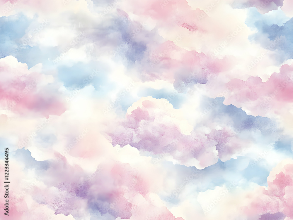 Soft watercolor cloud pattern in pastel shades creating a serene and dreamy background design for various applications Soft watercolor cloud pattern in pastel shades creating a serene and dreamy background design for various applications