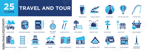 Travel and Tour, vacation, tourism, trip, holiday, tourist icon set. icons collection. Simple vector illustration