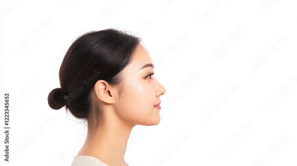 Profile of Young Woman with Smooth Skin and Elegant Hair Bun Profile of Young Woman with Smooth Skin and Elegant Hair Bun