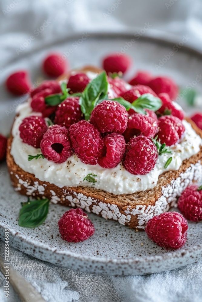 Fresh raspberry topping on a creamy whipped delight, perfect for desserts or snacks Fresh raspberry topping on a creamy whipped delight, perfect for desserts or snacks