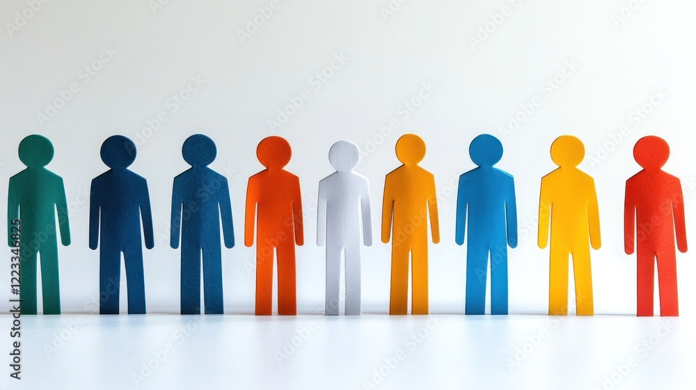 Diverse, colorful silhouettes stand side by side on a light surface Diverse, colorful silhouettes stand side by side on a light surface