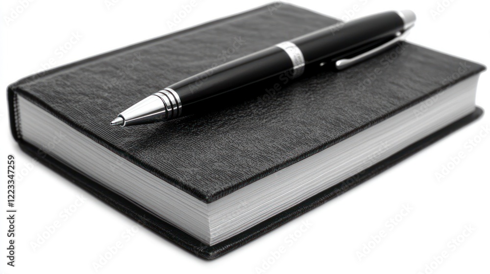 A black leather notebook rests beside a silver pen, perfect for jotting down thoughts and plans A black leather notebook rests beside a silver pen, perfect for jotting down thoughts and plans