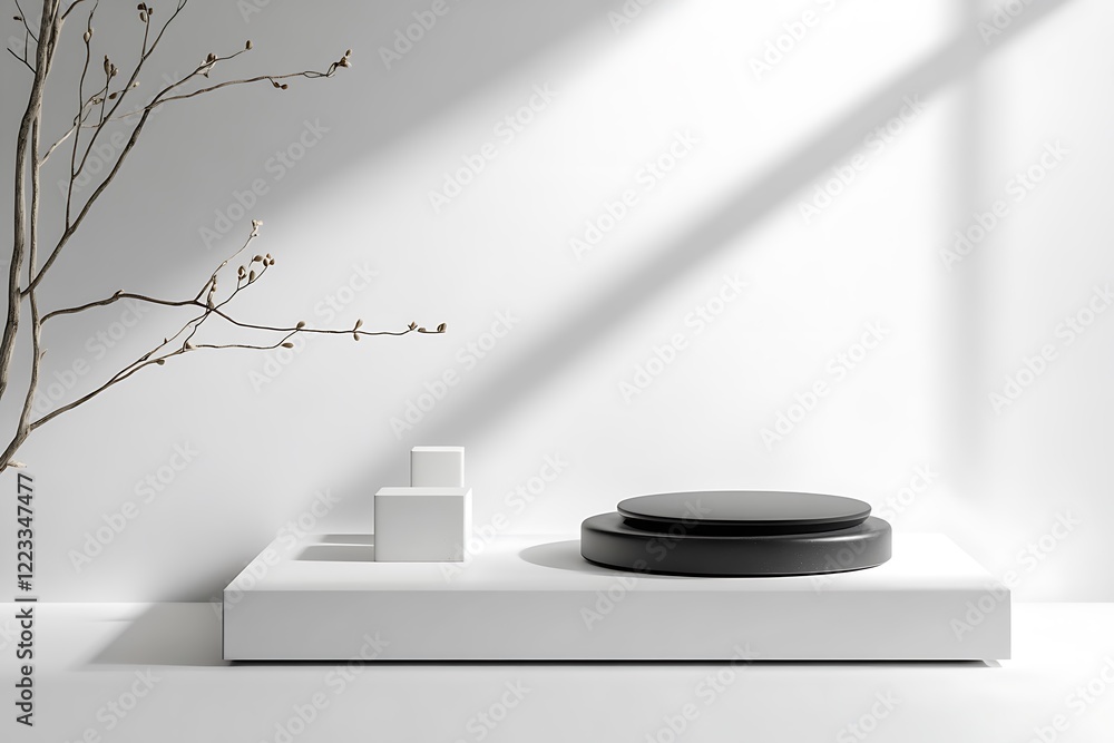 Fototapeta premium Contemporary minimalist podium for sleek product displays, set on a pure white background.