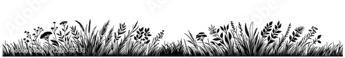 grass border with flowers and plants black vector laser cutting engraving