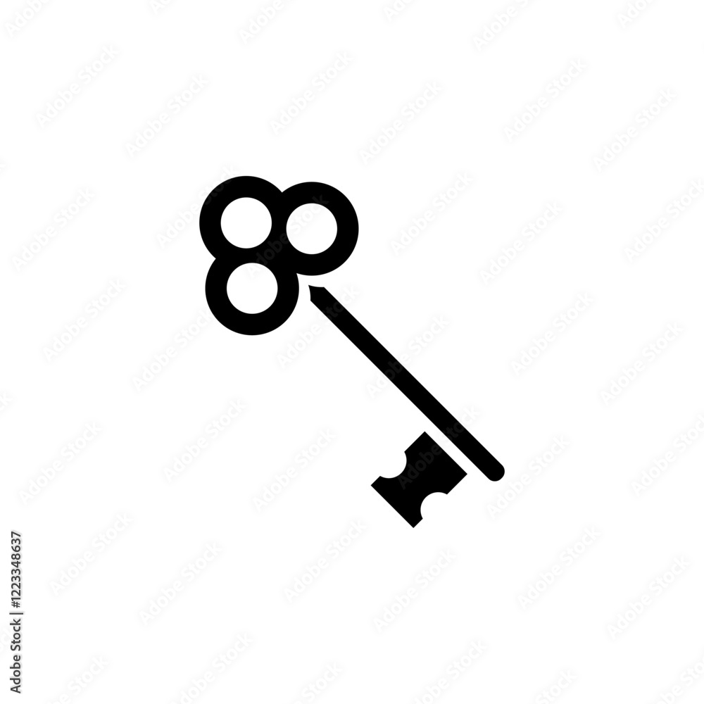 Medieval Antique Old Key Solid Flat Vector Icon Isolated on White Background. Medieval Antique Old Key Solid Flat Vector Icon Isolated on White Background.