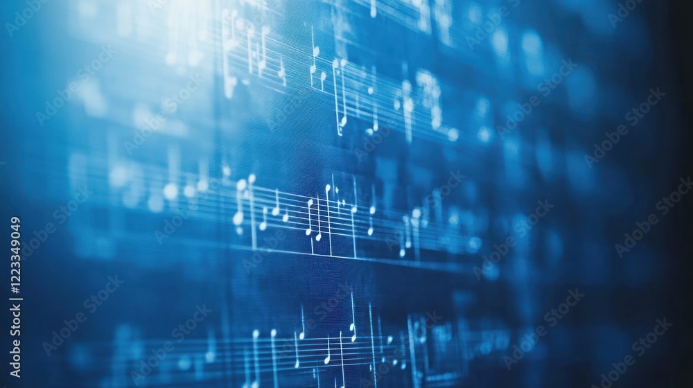 Abstract blue blurred background with musical notes. Abstract blue blurred background with musical notes.