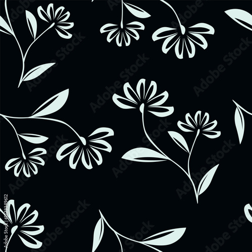 Colorful garden flowers on white background. Seamless vector pattern. Vintage print with inflorescences. Retro textile collection