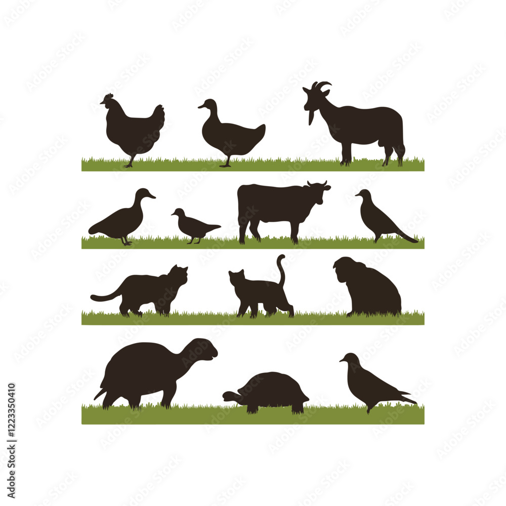 Fototapeta premium Farm Animals Silhouettes art vector design.
