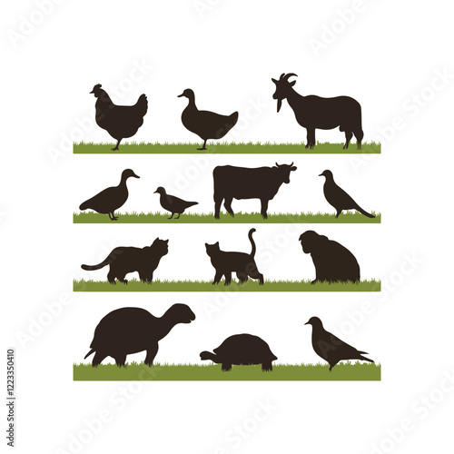 Farm Animals Silhouettes art vector design.