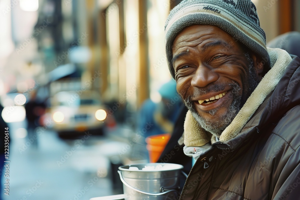 custom made wallpaper toronto digitalElderly african male smiling on city street holding bucket