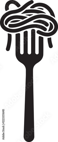 spaghetti on fork icon silhouette design vector art illustration