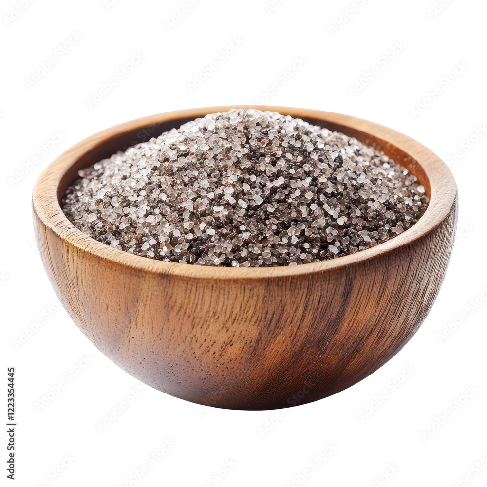 Gravel sugar in a wooden bowl isolated on a white background for culinary and decorative uses, gravel sugar in wood bowlisolated on white background Gravel sugar in a wooden bowl isolated on a white background for culinary and decorative uses, gravel sugar in wood bowlisolated on white background