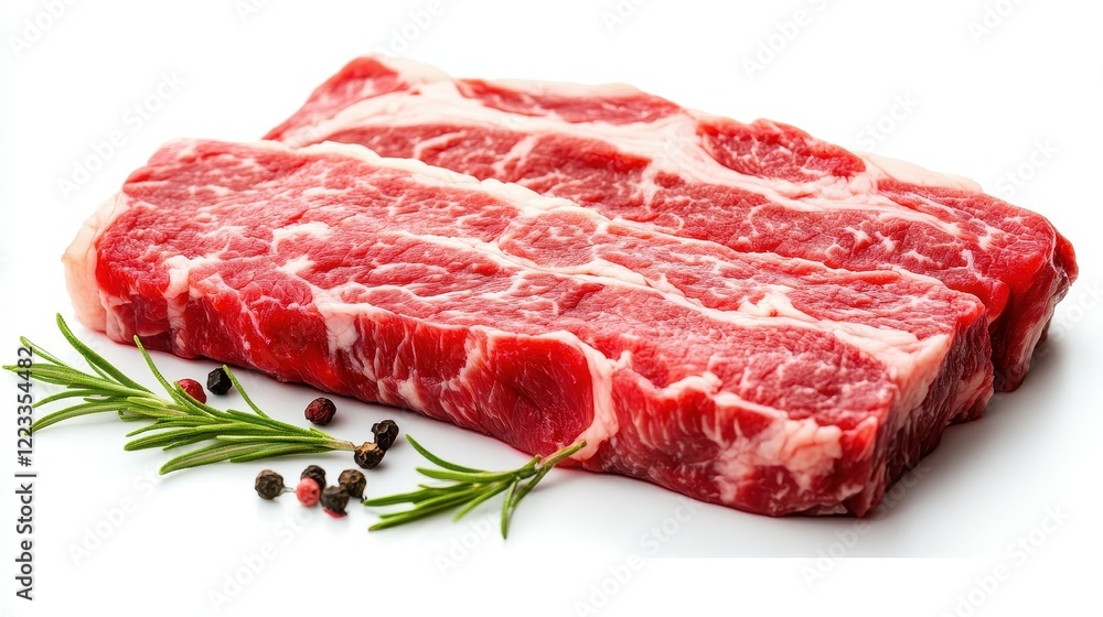 Fresh Raw Beef Steak with Herbs and Spices Isolated on White Fresh Raw Beef Steak with Herbs and Spices Isolated on White