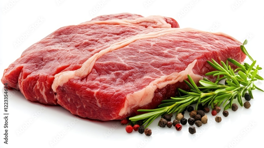 Fresh Raw Meat Cuts with Spices and Herbs on White Background Fresh Raw Meat Cuts with Spices and Herbs on White Background