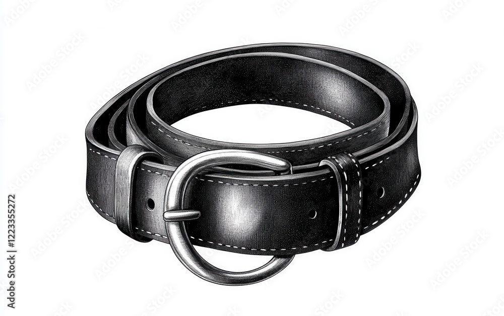 A monochrome vector illustration of a wide belt with a large round buckle