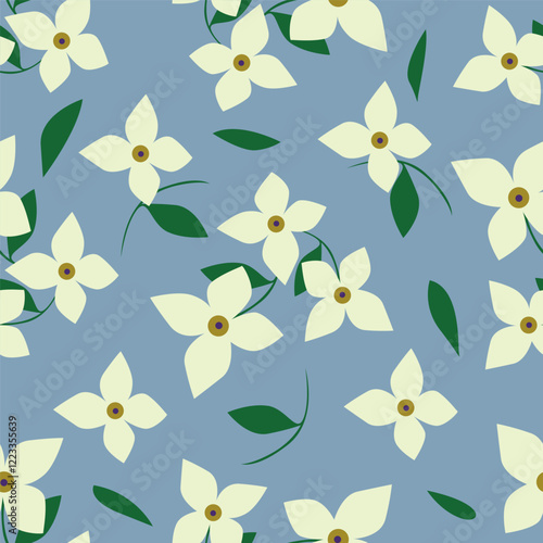 Colorful garden flowers on white background. Seamless vector pattern. Vintage print with inflorescences. Retro textile collection